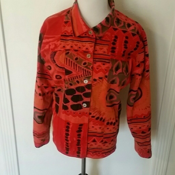 Chico's Cotton Jacket Button Front Orange print - Picture 1 of 8